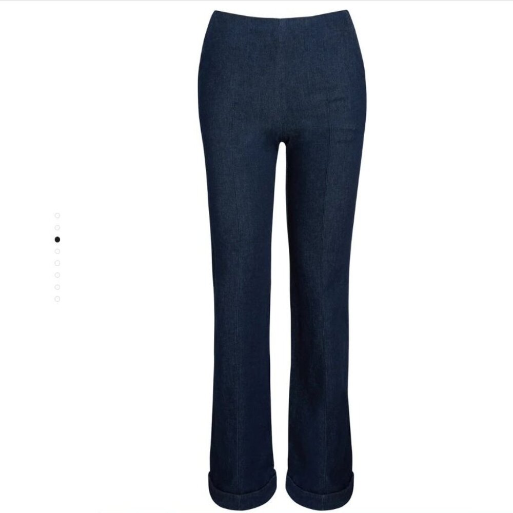 Catherine Gee Indigo Denim Stretch Pants Flared Leg High-Rise - Picture 2 of 13